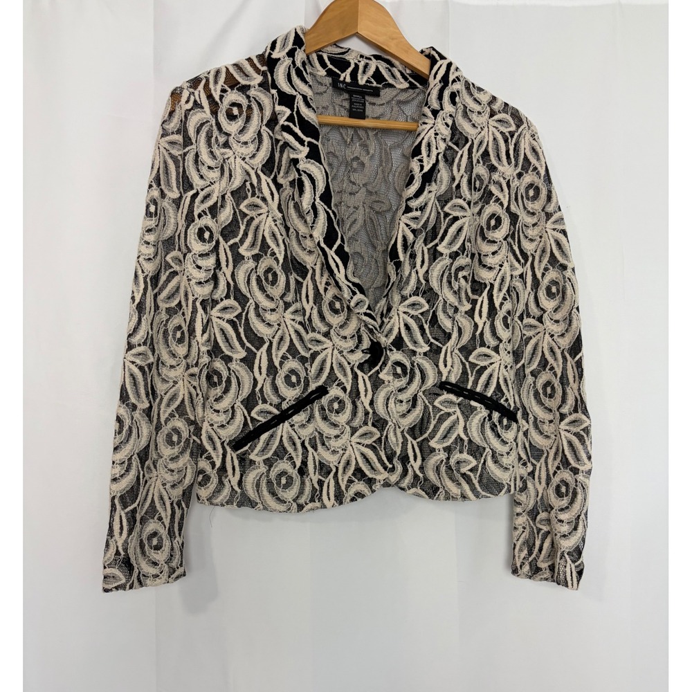 INC Womens Floral Lace Sheer Blazer Small Single Button Glam Rock Grunge